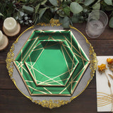 25 Pack | 7inch Hunter Emerald Green/Gold Hexagon Dessert Appetizer Paper Plates