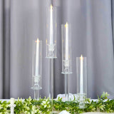 Set of 4 | Clear Crystal Glass Hurricane Taper Candle Holders With Tall Cylinder