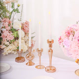 Set of 4 Assorted Gold Glass Taper Votive Candle Stands, Lined Crystal Glass Tea Light