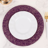 6 Pack Purple Glitter Acrylic Charger Plates with Gold Abstract Lines Pattern