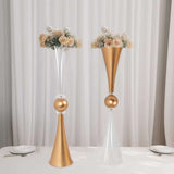 Clear Gold Crystal Embellishment Trumpet Flower Vase, Reversible Plastic Table Centerpiece