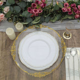 10 Pack | 10inch White / Gold Scalloped Rim Plastic Dinner Plates