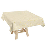 54"x54" Beige Polyester Square Tablecloth With Gold Foil Geometric Pattern