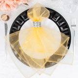 10 Pack | Gold Sheer Organza Decorative Dinner Table Napkins - 23x23inch