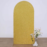 7ft Gold Shimmer Tinsel Spandex Chiara Backdrop Stand Cover For Fitted Round Top Wedding Arch
