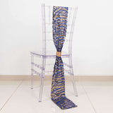 6inch x 88inch Royal Blue Gold Wave Embroidered Sequin Mesh Chair Sashes