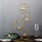 25Inch Tall Gold Linked Geometric Tealight Candle Holder Set With Votive Glass Holders