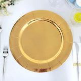 Gold Disposable 13inch Charger Plates, Cardboard Serving Tray, Round with Leathery Texture