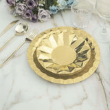 25 Pack | 9inch Geometric Metallic Gold Foil Dinner Paper Plates, Disposable Party Plates - 400 GSM