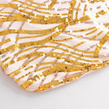 Rose Gold Spandex Fitted Banquet Chair Cover With Gold Wave Embroidered Sequins