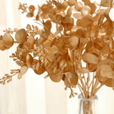 4 Pack Metallic Gold Faux Eucalyptus Leaves Spray, 12inch Artificial Plant Bushes Vase Fillers