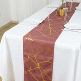 9ft Cinnamon Rose With Gold Foil Geometric Pattern Table Runner