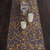 12x108inch Metallic Gold Mesh Table Runner with Embossed Foil Flower Design