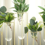 Set of 5 Geometric Gold Frame Test Tube Hydroponic Vases, Conjoined Wedding Centerpieces - 12inch