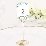 10 Pack | Gold Metal 3.5" Heart Card Holder Stands, Table Number Stands, Wedding Table Place Card Menu Clips