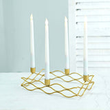 4 Arm | Rectangular Gold Metal Taper Candle Candelabra Candlestick Holder - 12inchx8inch