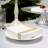 25 Pack White Linen-Feel Beverage Napkins with Gold Greek Key Print