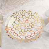 20 Pack Set | 9inch, 7inch White & Clear Geometric Gold Print Plastic Plates