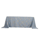 90inch x 132inch Dusty Blue Rectangle Polyester Tablecloth With Gold Foil Geometric Pattern