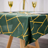 54"x54" Hunter Emerald Green Polyester Square Tablecloth With Gold Foil Geometric Pattern