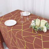 Terracotta (Rust) Seamless Rectangle Polyester Tablecloth Gold Foil Geometric Pattern 90x132inch