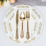 24 Pack | Metallic Gold Baroque Style Heavy Duty Plastic Silverware Set