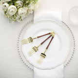 24 Pack | 6inch Gold / Brown Plastic Dessert Forks With Roman Column Handle