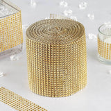 5 inch x 10 Yards Shiny Gold Diamond Rhinestone Ribbon Wrap Roll, DIY Craft Decor