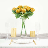 2 Bushes | 18inch Real Touch Gold Artificial Rose Flower Bouquet, Silk Long Stem Flower Arrangements