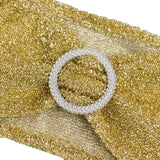 5 Pack Champagne Shimmer Tinsel Spandex Stretch Chair Sashes With Round Silver Rhinestone#whtbkgd