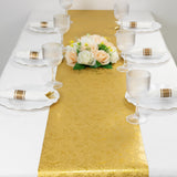 5 Pack Gold Glitter Paper Table Runners with Vintage Floral Vine Pattern 10ft Disposable Wedding