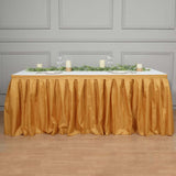 14ft Gold Pleated Polyester Table Skirt, Banquet Folding Table Skirt