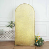 7ft Champagne Shimmer Tinsel Spandex Chiara Backdrop Stand Cover For Fitted Round Top Wedding Arch