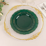 10 Pack | 7inch Hunter Emerald Green With Gold Vintage Rim Disposable Salad Plates