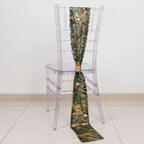 6inch x 88inch Hunter Emerald Green Gold Wave Embroidered Sequin Mesh Chair Sashes