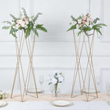 2 Pack | 32inch Gold Geometric Crisscross Metal Frame Flower Stands