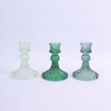 6 Pack Assorted Green Diamond Pattern Glass Pillar Votive Candle Stands