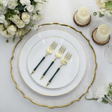 24 Pack | 6inch Gold / Hunter Emerald Green Plastic Dessert Forks With Roman Column Handle