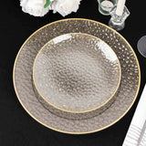 10 Pack Gold Glitter Clear Hammered Disposable Salad Plates, 7inch Round Disposable