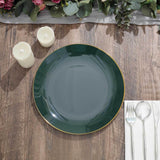 10 Pack | 10inch Glossy Hunter Emerald Green Round Disposable Dinner Plates With Gold Rim