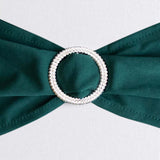 5 Pack | Hunter Emerald Green Spandex Stretch Chair Sashes with Silver Diamond Ring Slide