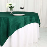 72x72Inch Hunter Emerald Green Accordion Crinkle Taffeta Table Overlay, Square Tablecloth Topper