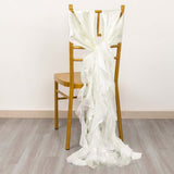 5 Pack Ivory Curly Willow Chiffon Satin Chair Sashes