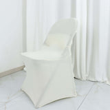 Ivory Satin Rosette Spandex Stretch Fitted Folding Chair Cover