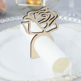 10 Pack | 4inch Natural Wood Laser Cut Rose Design Rustic Napkin Rings