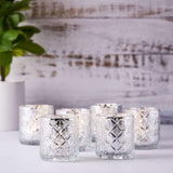 6 Pack | 3inch Shiny Silver Mercury Glass Candle Holders, Votive Tealight Holders - Geometric Design