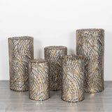 Set of 5 Black Wave Mesh Cylinder Pedestal Stand Covers with Embroidered Sequins, Premium Pillar