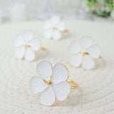 4 Pack | White & Gold Metal Flower Napkin Rings, Floral Serviette Buckle Napkin Holder Set