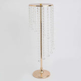 24inch Gold Metal Flower Stand Wedding Centerpiece Acrylic Beaded Chains, Crystal Flower Pedestal