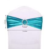 5 pack Metallic Peacock Teal Spandex Chair Sashes With Attached Round Diamond Buckles